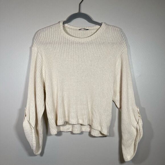 ZARA Wide sleeve Cream Knit Crop Top Size M - Picture 1 of 6